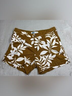 Old Navy Everyday Linen Blend Tropical Floral Leaf Brown Cream Shorts Size 12